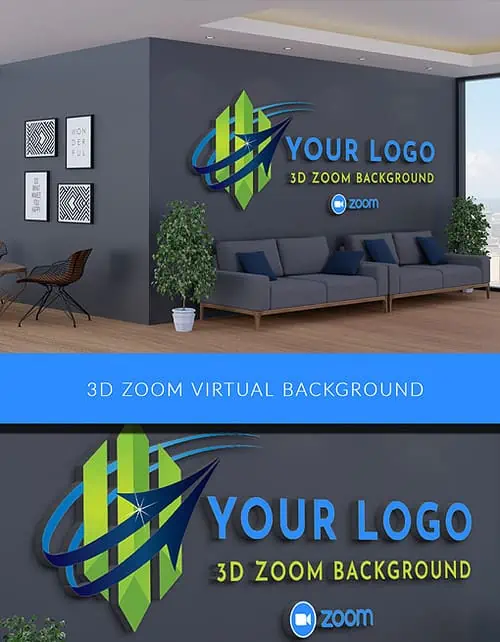 3D Zoom Background Logo - 3D Virtual Office Logo Mockup